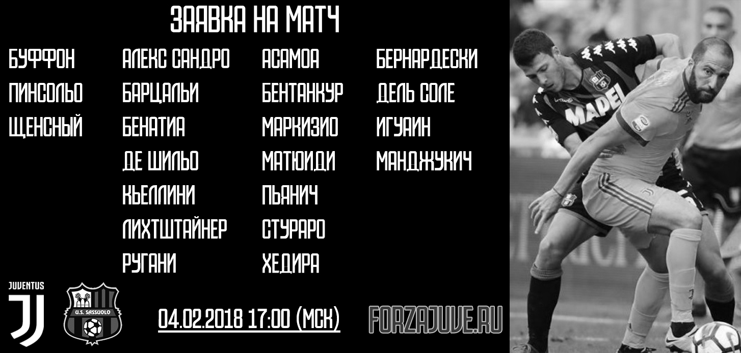 «Ювентус» - «Сассуоло». Заявка на матч